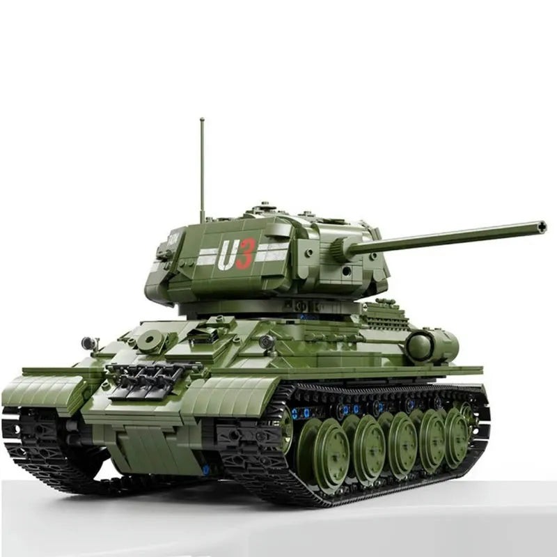 Building Blocks Military WW2 RC Soviet Army T34 Medium Tank Bricks Toy Construction Set Toys - 5