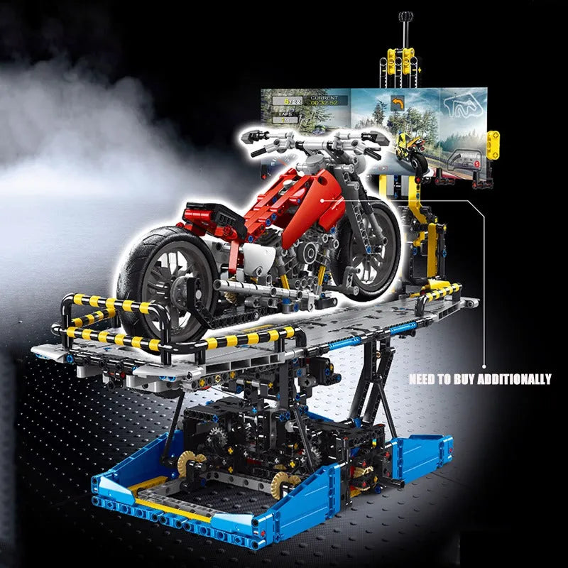 Building Blocks MOC City Motorcycle Test Bench Display Bricks Kids Toy - 9