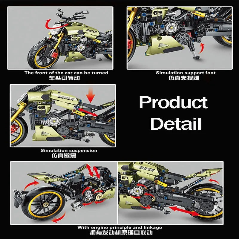 Building Blocks MOC Classic Motorcycle Ducati Diavel 1260 Bricks Toys T3035 - 5