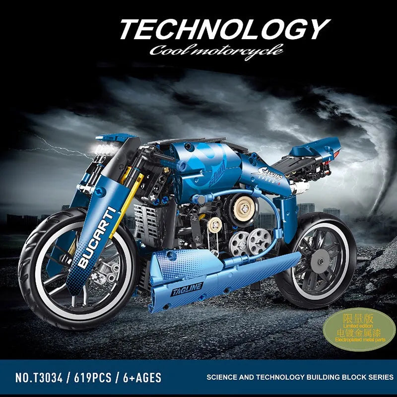 Building Blocks MOC Electroplated Luxury Racing Motorcycle Bricks Toy T3034 Construction Set Toys - 2
