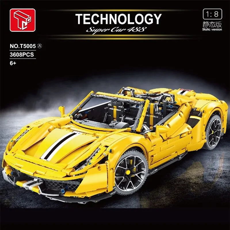 Building Blocks MOC Ferrari 488 Super Racing Sports Car Bricks Toy T5005A - 2