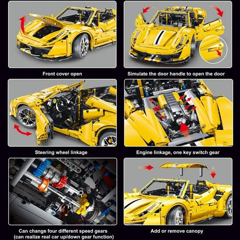 Building Blocks MOC Ferrari 488 Super Racing Sports Car Bricks Toy T5005A - 4