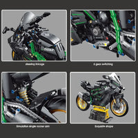 Thumbnail for Building Blocks MOC KAWASAKI H2R Racing Motorcycle Bricks Toys T4019 - 4