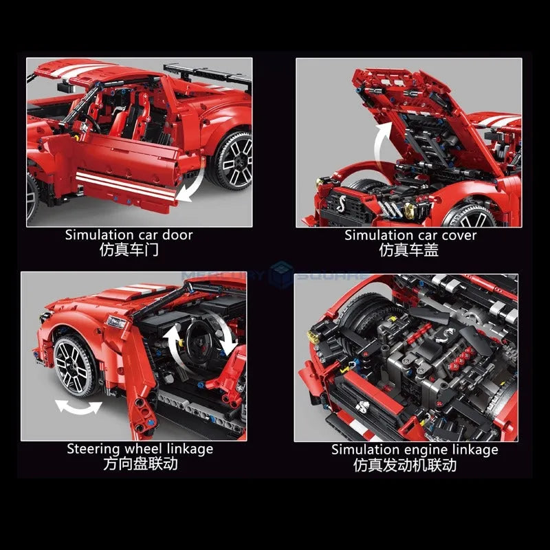 Building Blocks MOC Motorized RC Classic Shelby GT500 Racing Car Bricks Toys - 5