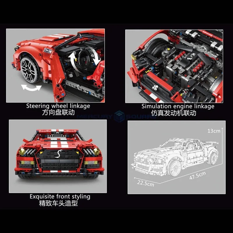 Building Blocks MOC Motorized RC Classic Shelby GT500 Racing Car Bricks Toys - 6