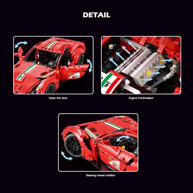 Building Blocks MOC Motorized RC Ferrari Berlinetta Sports Car Bricks Toy - 6