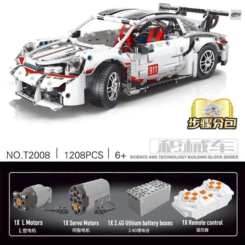 Building Blocks MOC Motorized RC Porsche 911 RSR Sports Car Bricks Toy T2008 - 2