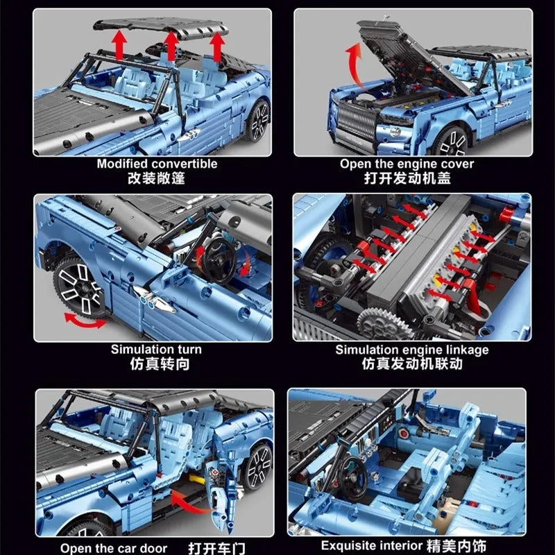 Building Blocks MOC Motorized RC RR Boat Tail Classic Luxury Car Bricks Toy - 5