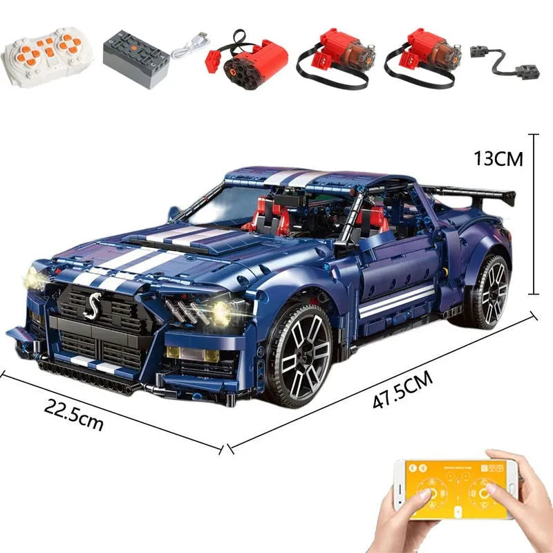 Building Blocks MOC Motorized RC Shelby GT500 Classic Racing Car Bricks Toy - 1