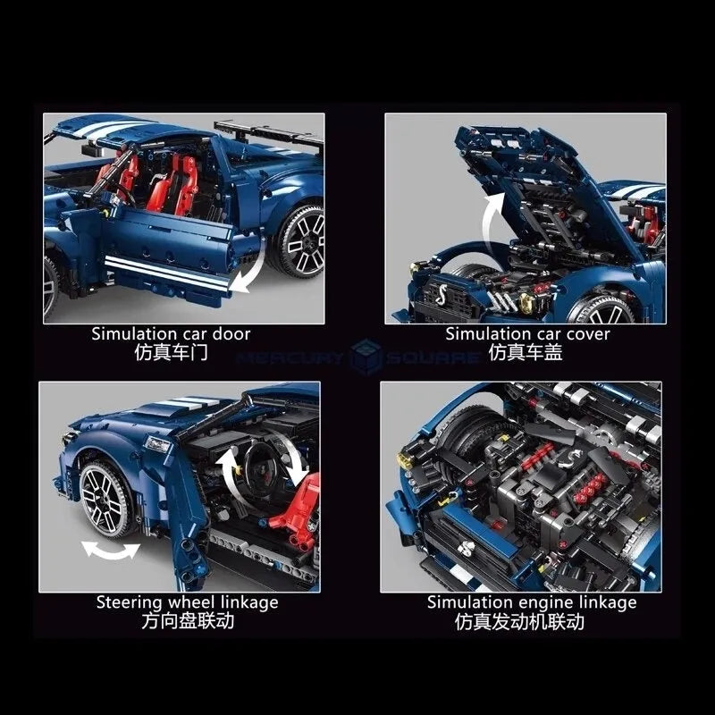 Building Blocks MOC Motorized RC Shelby GT500 Classic Racing Car Bricks Toy - 7