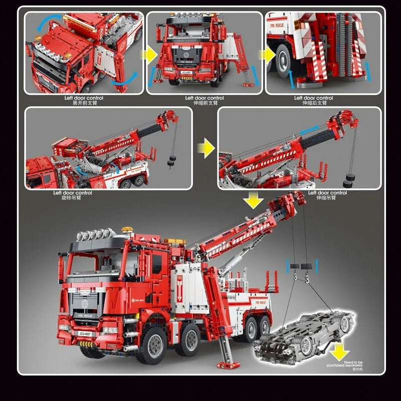 Building Blocks MOC RC APP Heavy Fire Rescue Truck Bricks Toys - 3