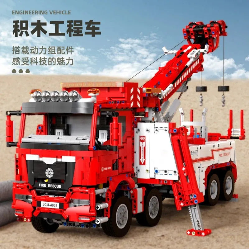 Building Blocks MOC RC APP Heavy Fire Rescue Truck Bricks Toys - 9
