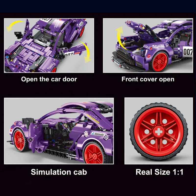 Building Blocks MOC T3025 Purple Supercar Super Sports Car Bricks Toy Construction Set Toys - 4