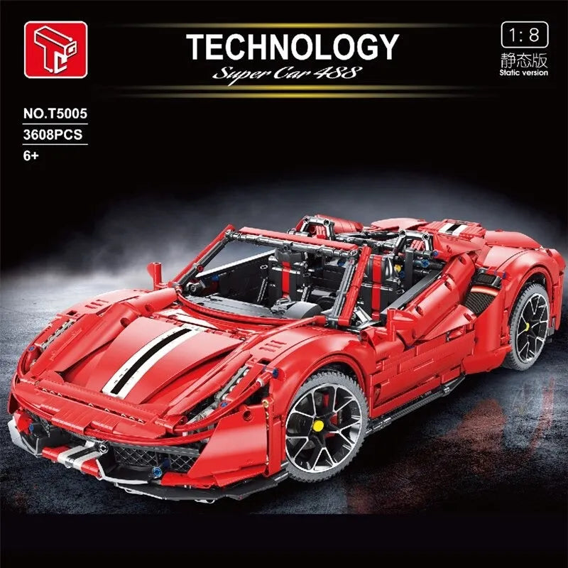 Building Blocks MOC T5005 Ferrari 488 Super Racing Sports Car Bricks Toys - 2