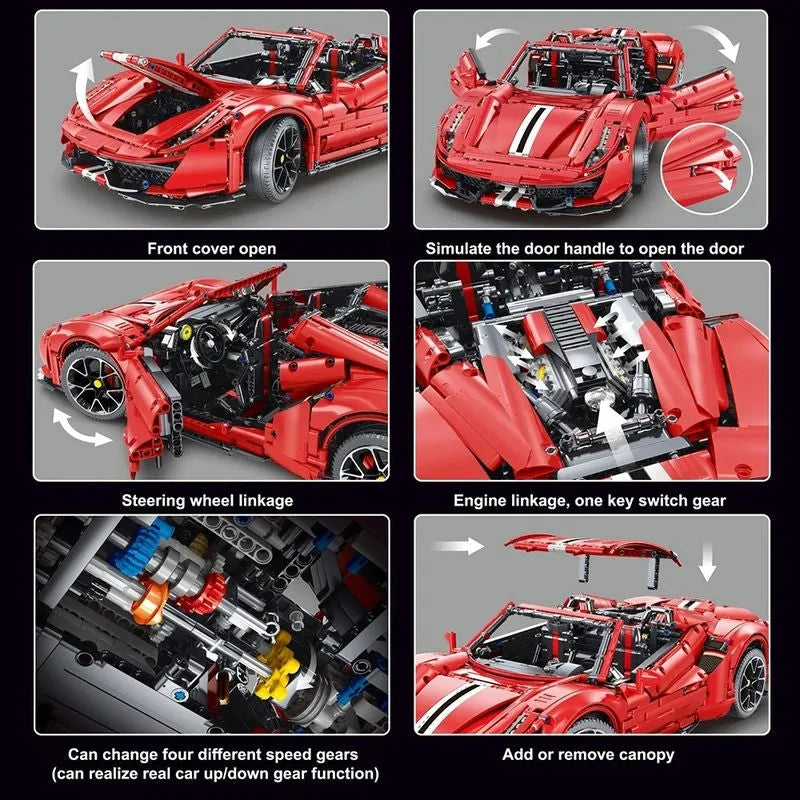 Building Blocks MOC T5005 Ferrari 488 Super Racing Sports Car Bricks Toys - 6