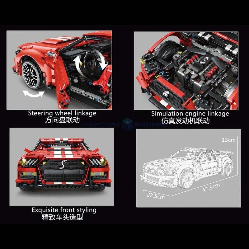 Building Blocks MOC Tech Classic Shelby GT500 Racing Car Bricks Toy T5017B - 5