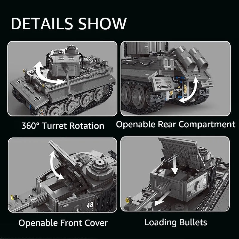 Building Blocks MOC WW2 Military RC APP Heavy Tiger Tank Bricks Toys T4016 - 7