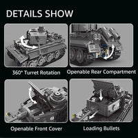 Thumbnail for Building Blocks MOC WW2 Military RC APP Heavy Tiger Tank Bricks Toys T4016 Construction Set Toys - 7
