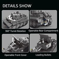 Thumbnail for Building Blocks MOC WW2 Military RC APP Heavy Tiger Tank Bricks Toys T4016 - 7