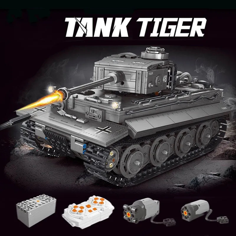 Building Blocks MOC WW2 Military RC APP Heavy Tiger Tank Bricks Toys T4016 - 2