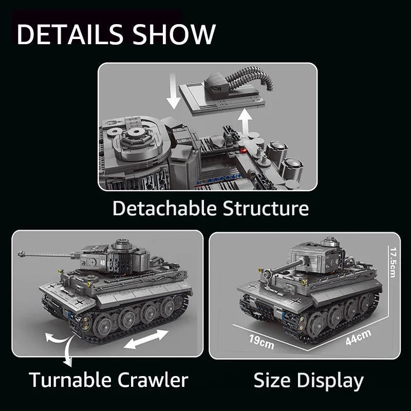 Building Blocks MOC WW2 Military RC APP Heavy Tiger Tank Bricks Toys T4016 - 6