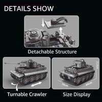 Thumbnail for Building Blocks MOC WW2 Military RC APP Heavy Tiger Tank Bricks Toys T4016 Construction Set Toys - 6