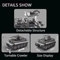 Thumbnail for Building Blocks MOC WW2 Military RC APP Heavy Tiger Tank Bricks Toys T4016 - 6