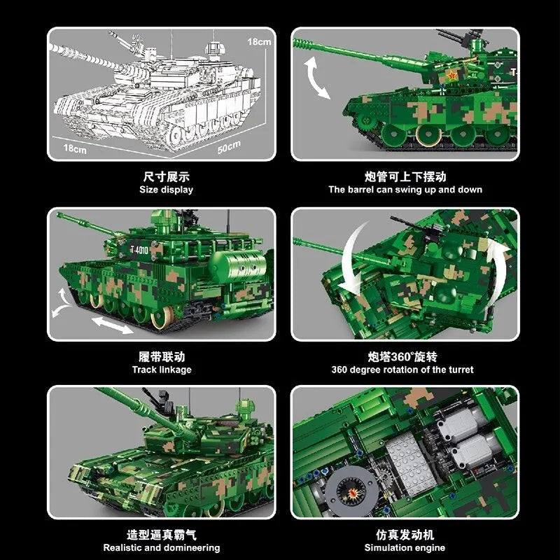 Building Blocks MOC WW2 Motorized RC ZTZ 99A Battle Tank Bricks Toys - 3