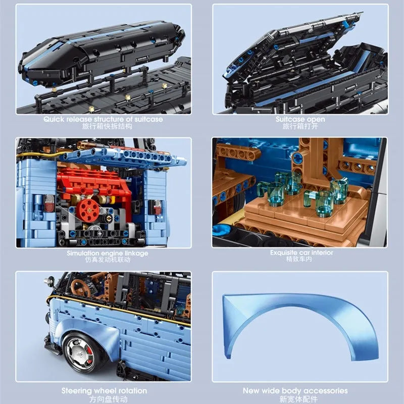 Building Blocks Tech MOC Electroplated Camper Bus Van Bricks Toy T5022A Construction Set Toys - 4