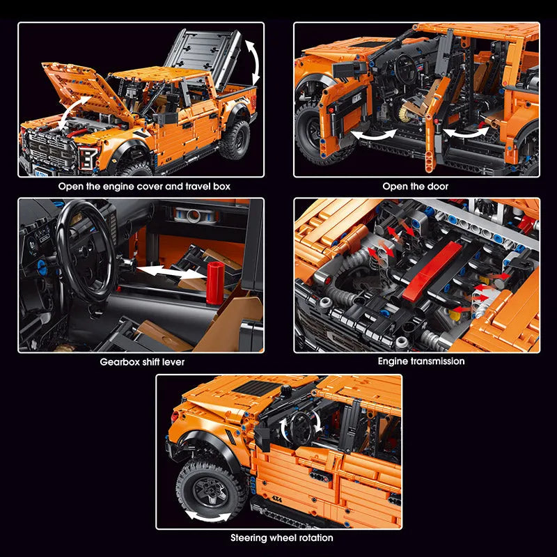 Building Blocks Tech MOC Ford F - 150 Raptor Pickup Truck Bricks Toys T5014 - 6