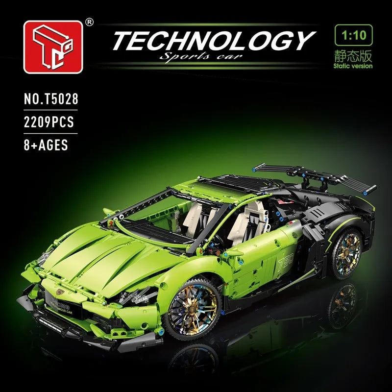 Building Blocks Tech MOC Green Concept Sports Car Bricks Toys T5028 - 2