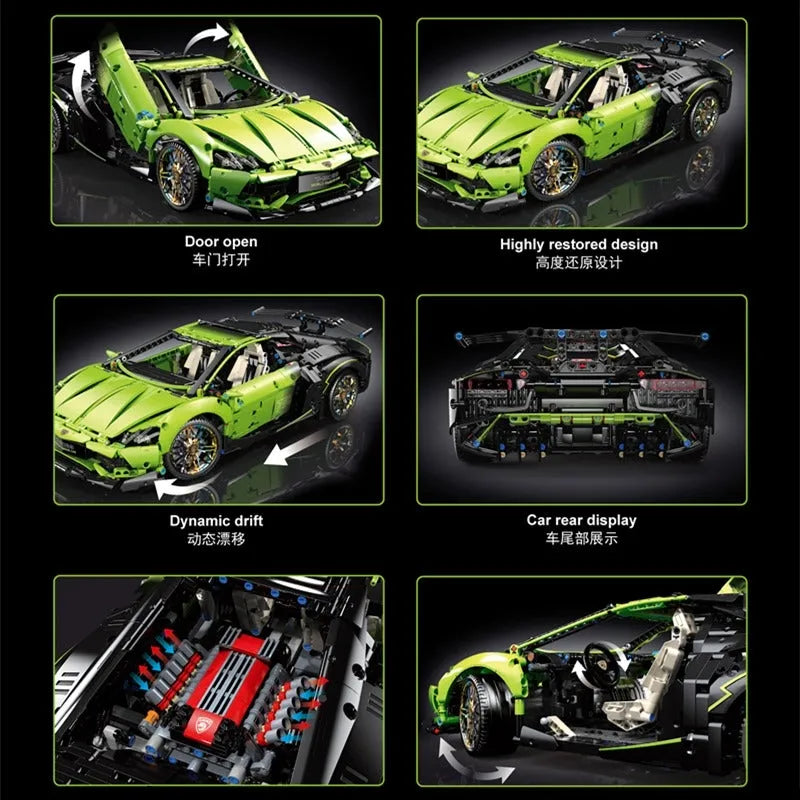 Building Blocks Tech MOC Green Concept Sports Car Bricks Toys T5028 Construction Set Toys - 5