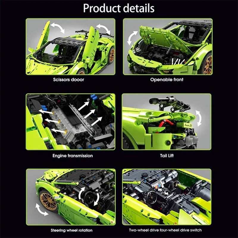 Building Blocks Tech MOC Huracan Evo Spyder Racing Car Bricks Toy T5003 - 12