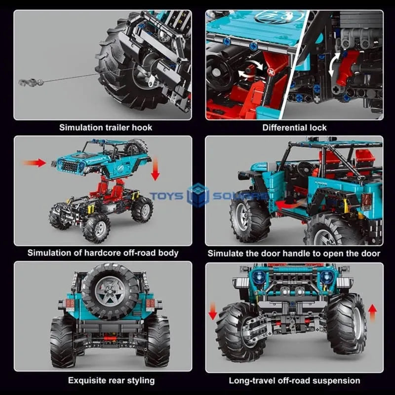 Building Blocks Tech MOC Off - Road JEEP Wrangler Trailcat SUV Bricks Toy T5010 - 6