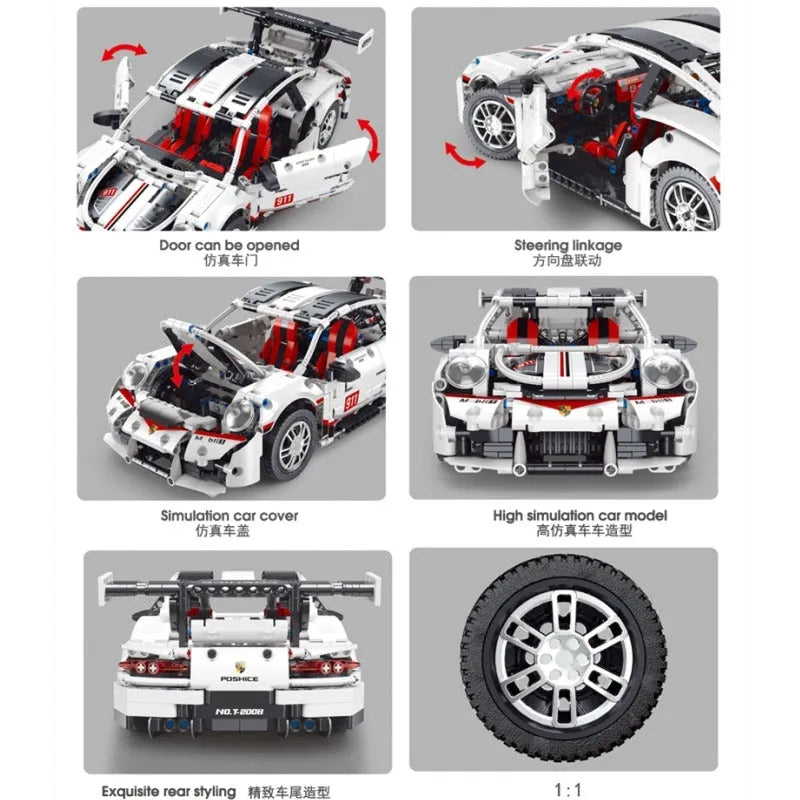 Building Blocks Tech MOC Porsche 911 RSR Sports Car Bricks Toy T2008 Construction Set Toys - 3