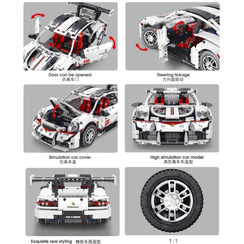 Building Blocks Tech MOC Porsche 911 RSR Sports Car Bricks Toy T2008 - 3