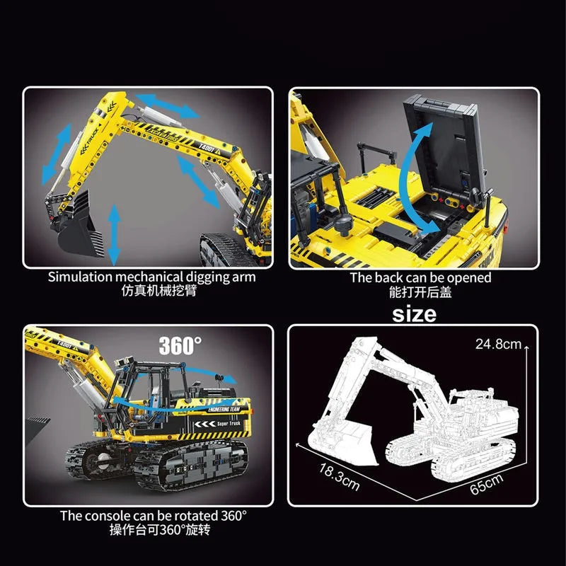 Building Blocks Tech MOC RC Motorized Excavator Truck Bricks Toys T4001 - 3
