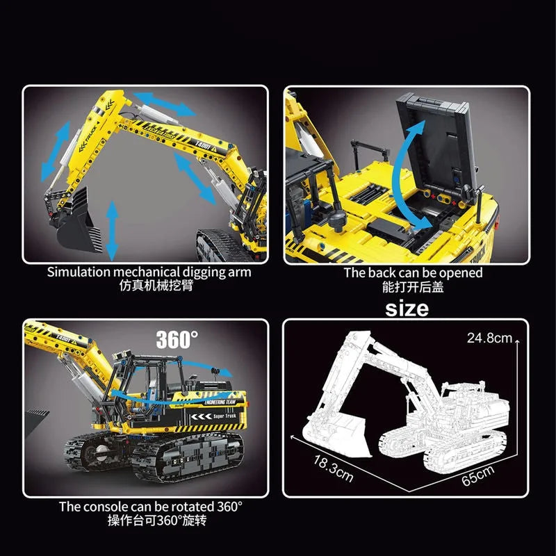 Building Blocks Tech MOC RC Motorized Excavator Truck Bricks Toys T4001 - 3