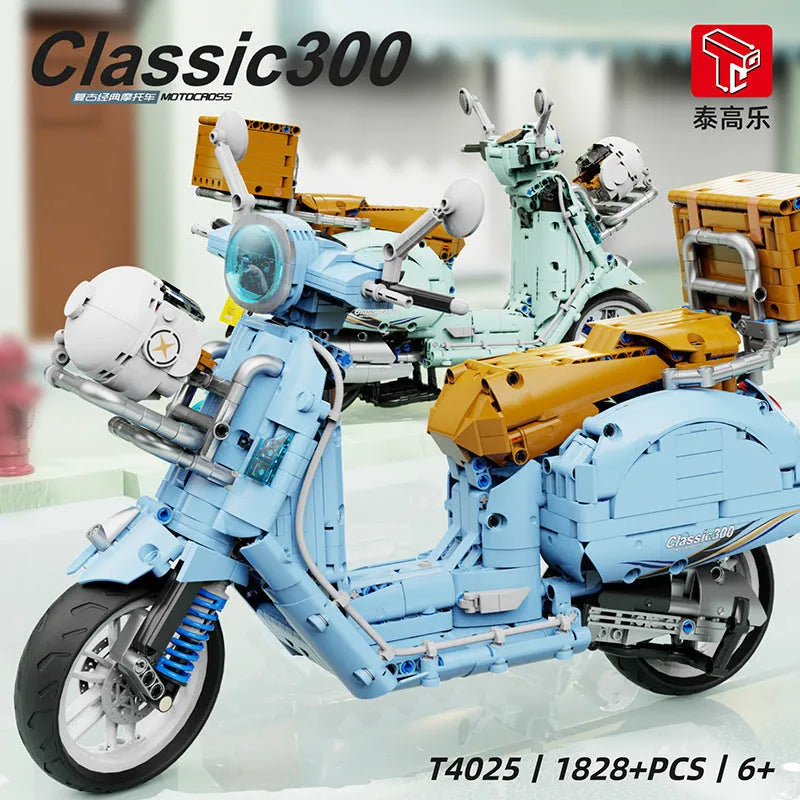 Building Blocks Tech MOC T4025B Vespa Classic 300 Motorcycle Bricks Toys - 2
