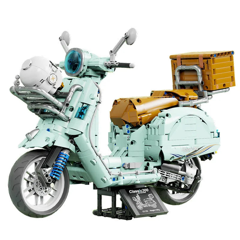 Building Blocks Tech MOC Vespa Classic 300 Motorcycle Bricks Toy T4025A - 1