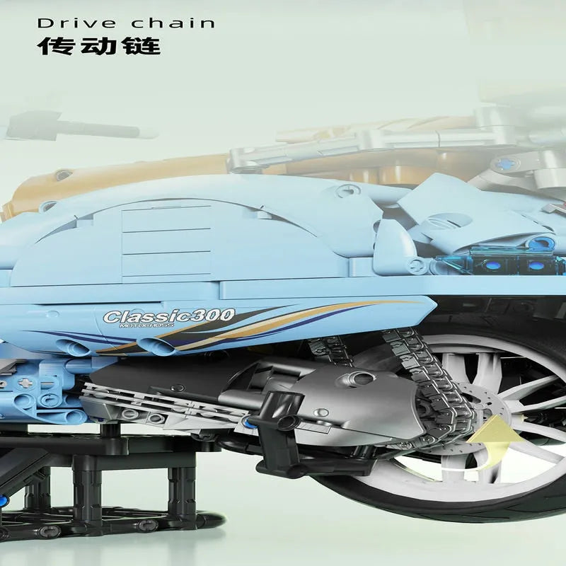 Building Blocks Tech MOC Vespa Classic 300 Motorcycle Bricks Toy T4025A Construction Set Toys - 5