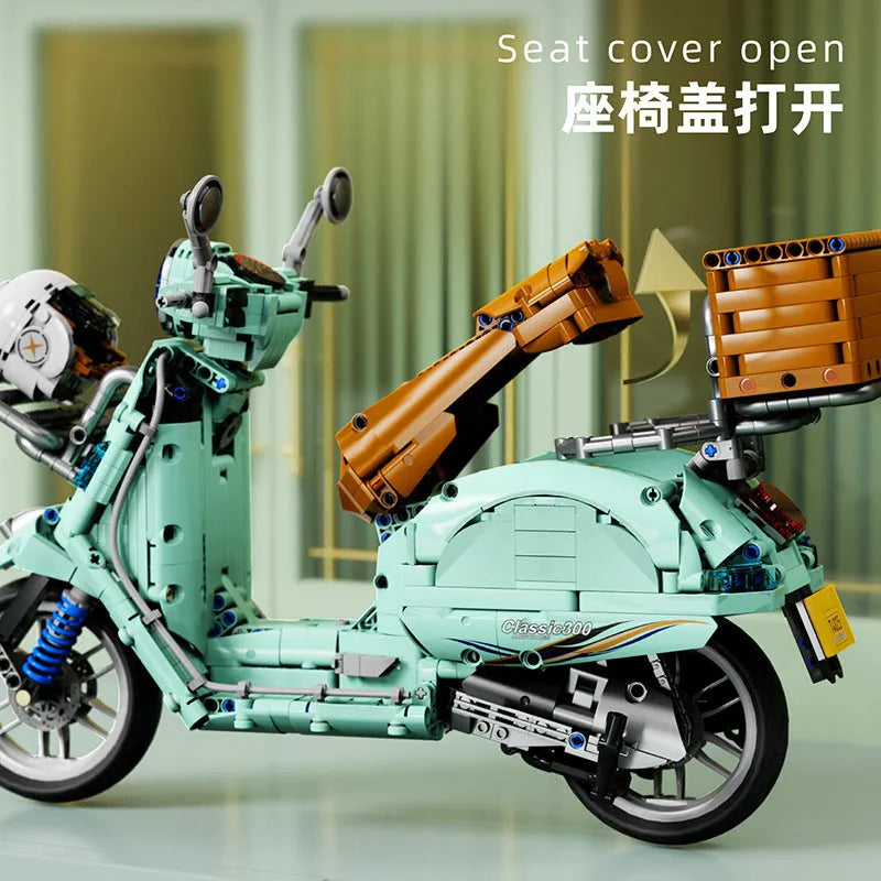 Building Blocks Tech MOC Vespa Classic 300 Motorcycle Bricks Toy T4025A Construction Set Toys - 7