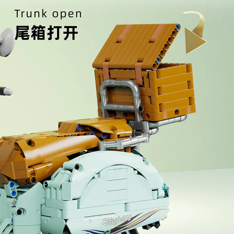 Building Blocks Tech MOC Vespa Classic 300 Motorcycle Bricks Toy T4025A Construction Set Toys - 8
