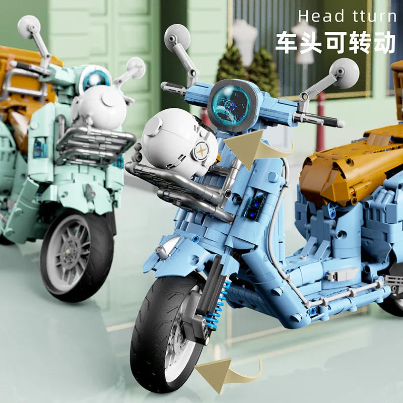 Building Blocks Tech MOC Vespa Classic 300 Motorcycle Bricks Toy T4025A Construction Set Toys - 6