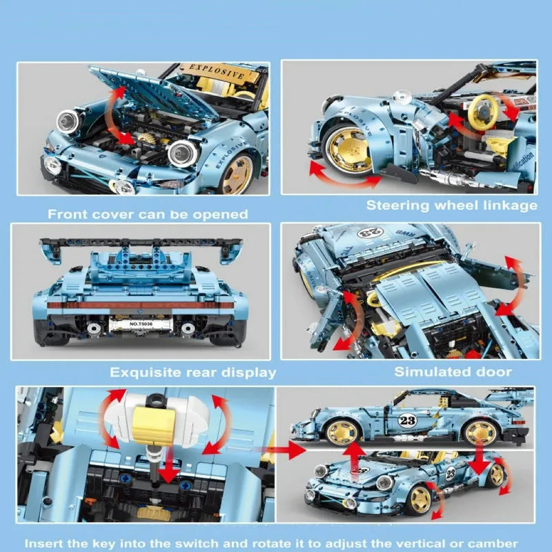 Building Blocks Tech T5036B RC Motorized Porsche 911 RWB Supercar Bricks Toy - 6