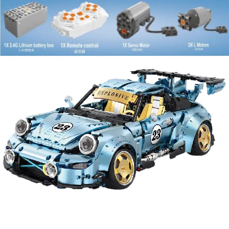 Building Blocks Tech T5036B RC Motorized Porsche 911 RWB Supercar Bricks Toy - 1