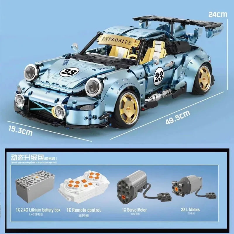 Building Blocks Tech T5036B RC Motorized Porsche 911 RWB Supercar Bricks Toy - 3