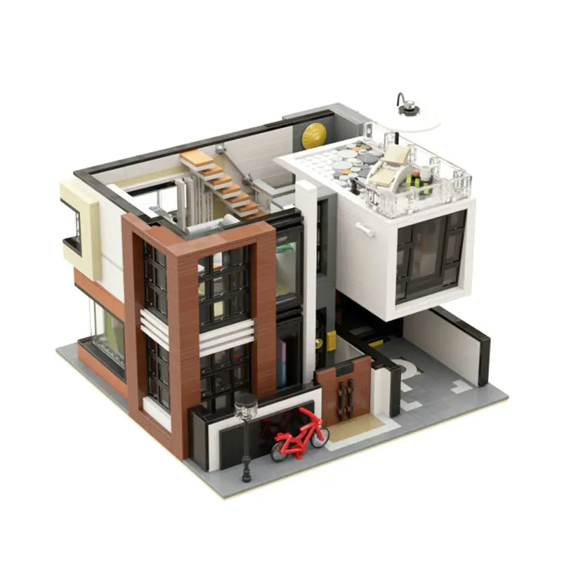 Building Blocks City Experts Street MOC Brown Modern Villa Bricks Toy 10204 - 4
