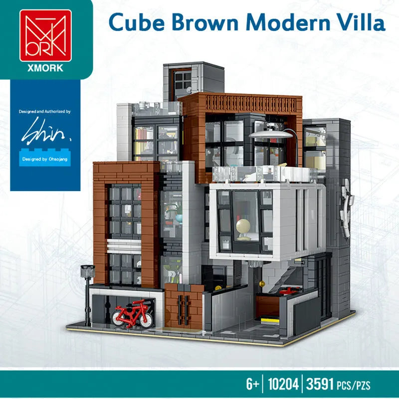 Building Blocks City Experts Street MOC Brown Modern Villa Bricks Toy 10204 - 2