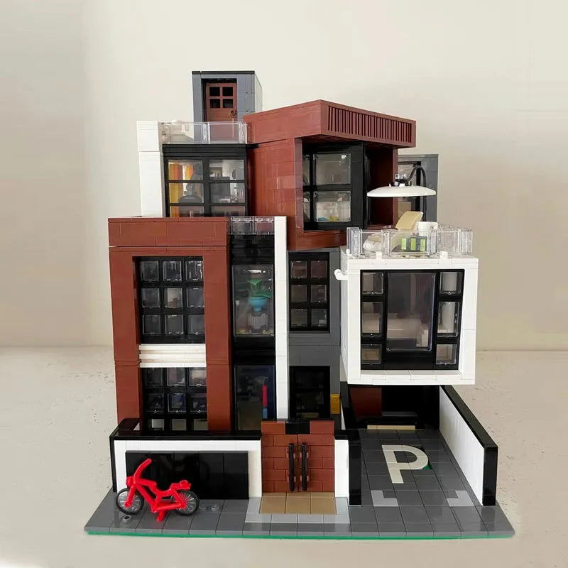 Building Blocks City Experts Street MOC Brown Modern Villa Bricks Toy 10204 - 15
